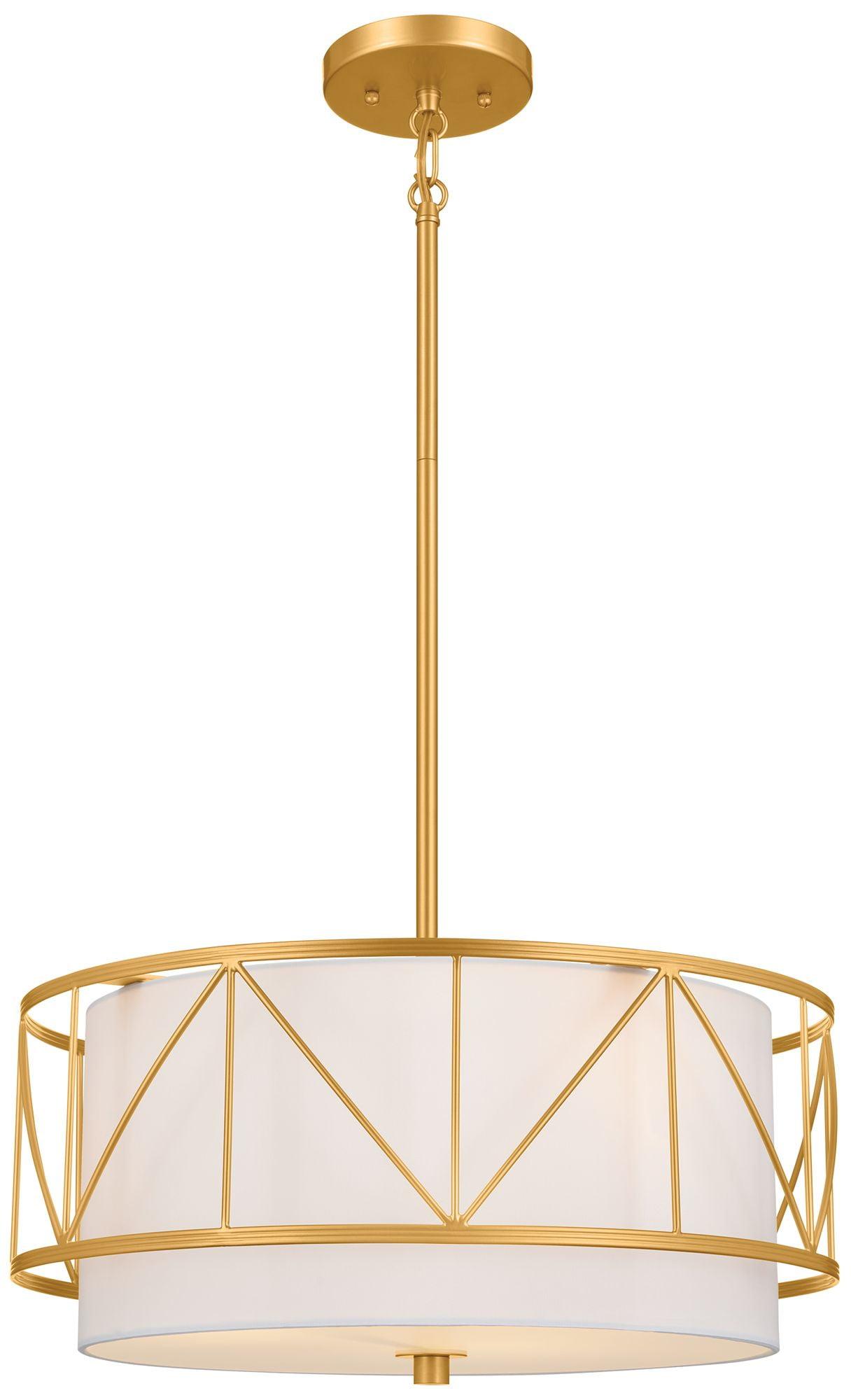 Classic Gold 3-Light Drum Pendant with White Fabric Shade