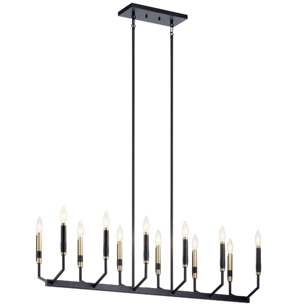 Elegant Black 12-Light Taper Candle Chandelier with Faux Leather Accents