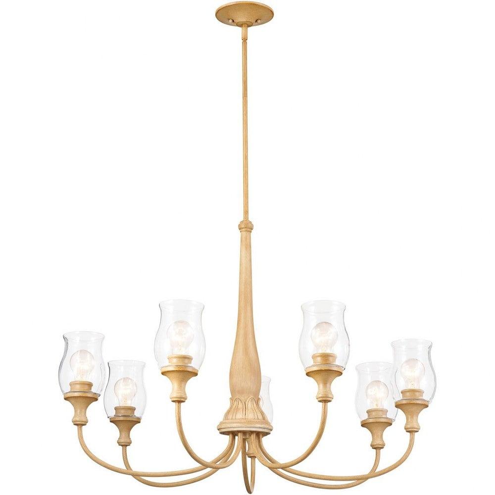 Melis Warm Maple Wood 7-Light Chandelier with Clear Glass Shades