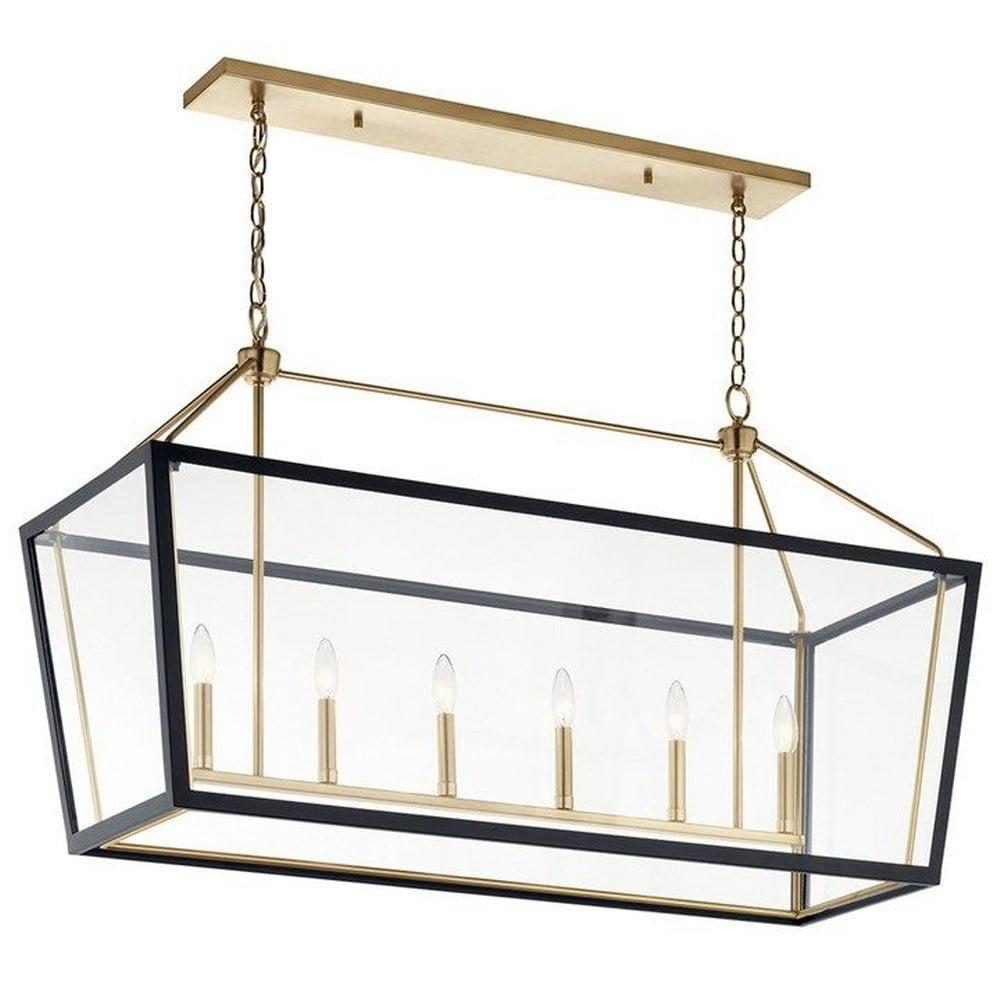 Delvin 44 Inch 6 Light Linear Chandelier with Clear Glass in Champagne Bronze and White