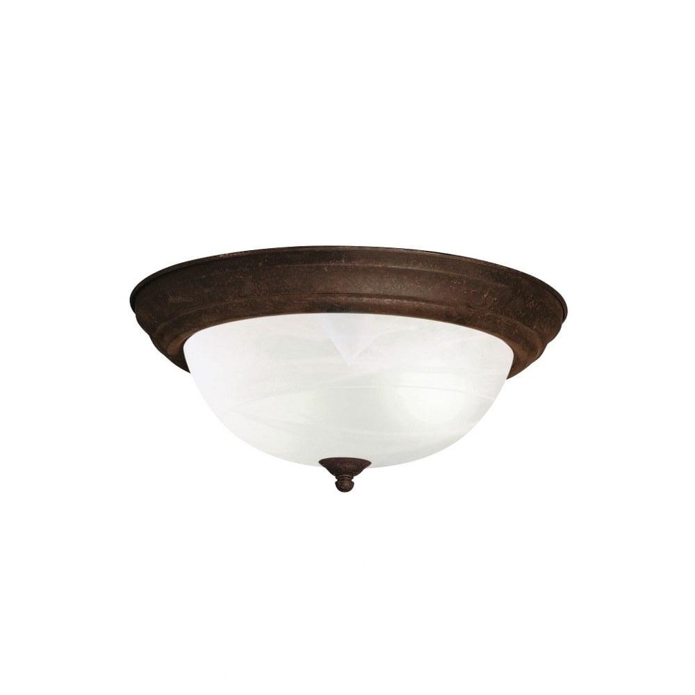 Tannery Bronze and Alabaster Glass 2-Light Flush Mount Ceiling Fixture