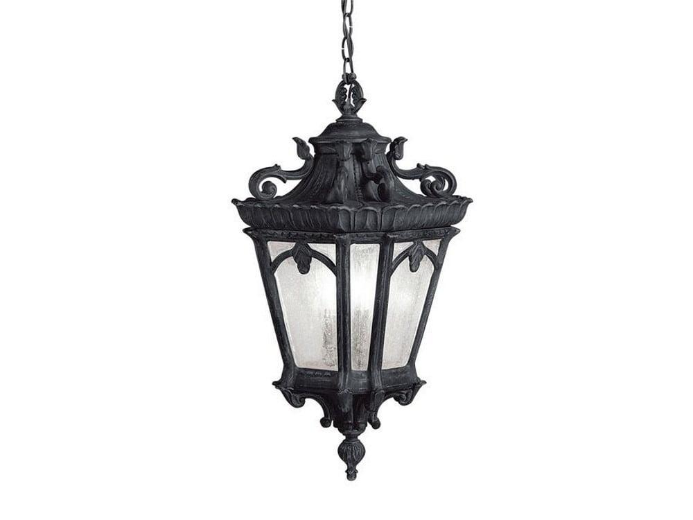 Textured Black 3-Light Outdoor Hanging Pendant with Clear Glass