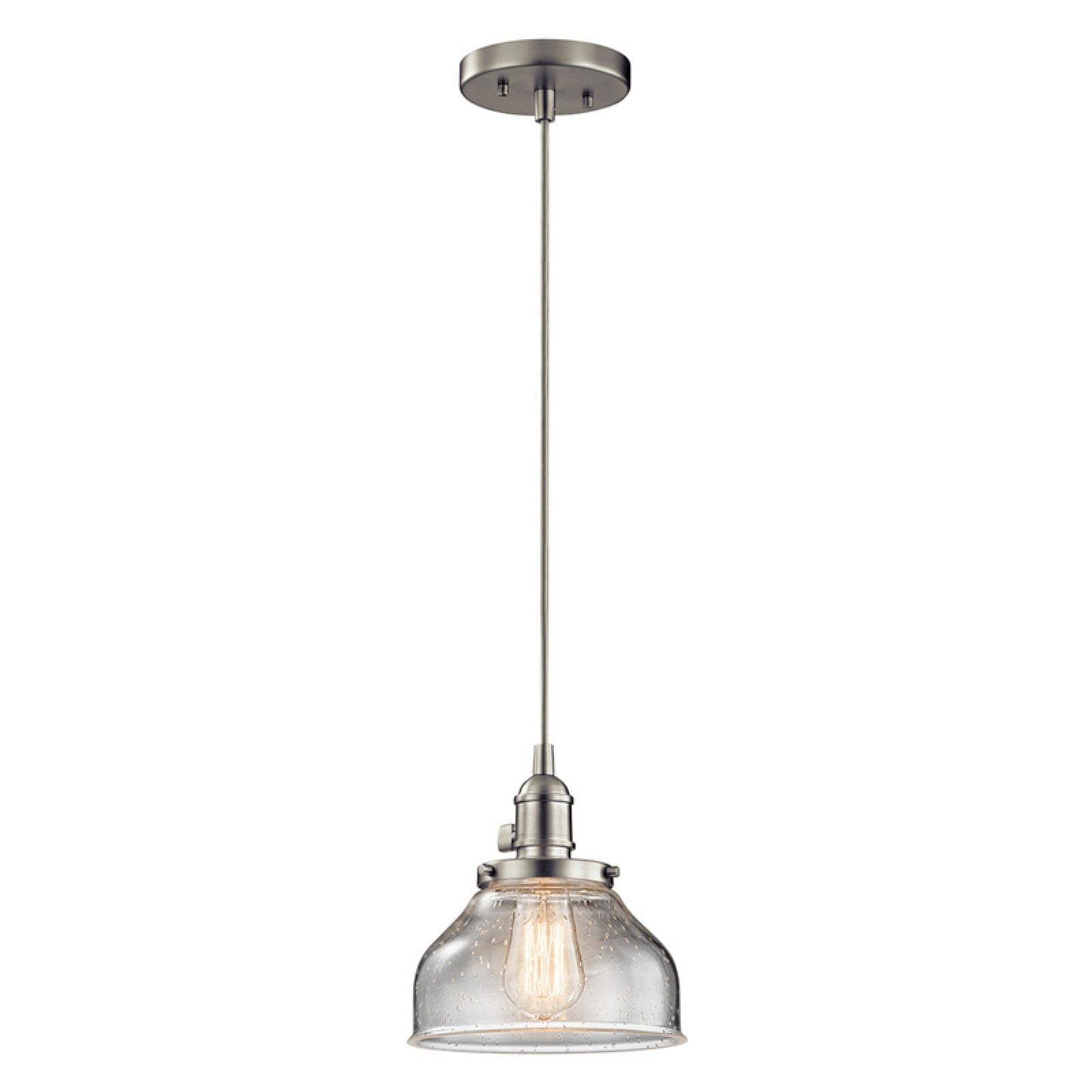 Avery 8.5" 1 Light Bell Mini Pendant with Clear Seeded Glass Chrome