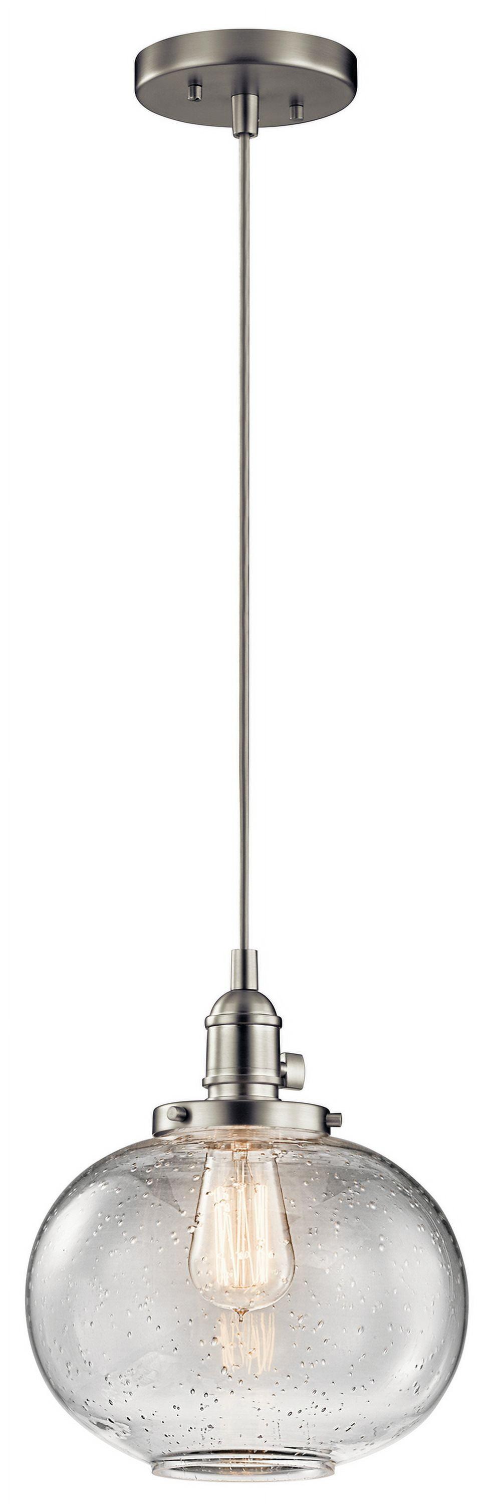 Avery 9.75" 1 Light Mini Pendant with Clear Seeded Glass in Brushed Nickel