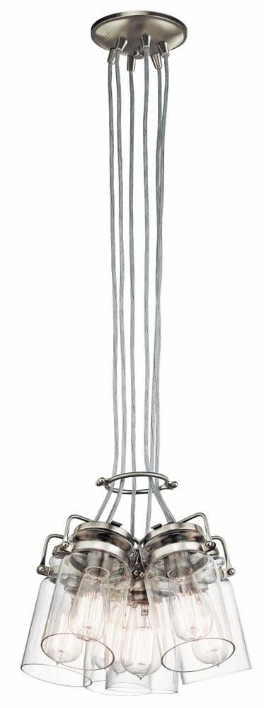 Brinley 7.75" 6 Light Pendant with Clear Glass Brushed Nickel