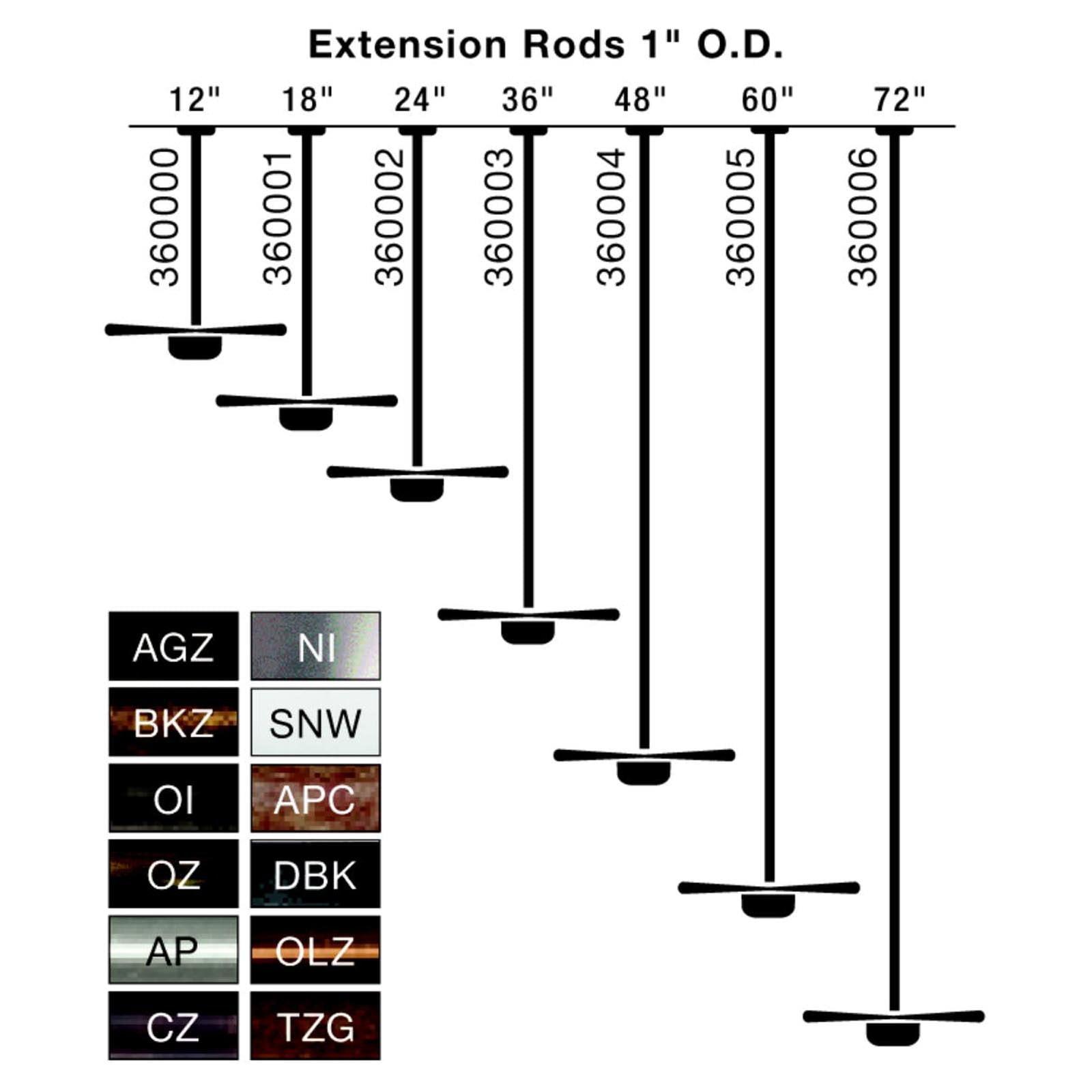 Kichler Ceiling Fan Extension Rods - 1 inch Outside Diameter