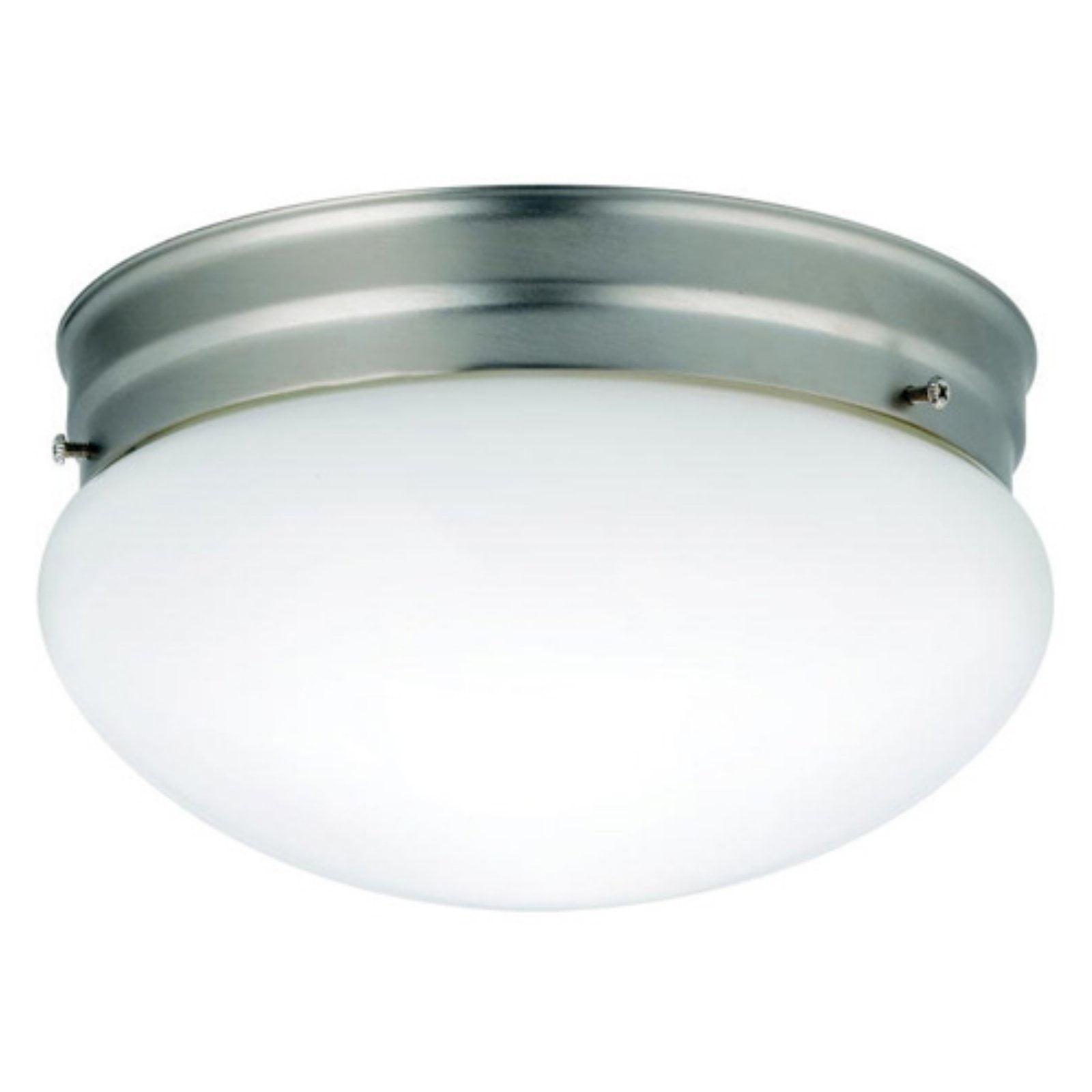 Brushed Nickel 9'' White Glass Utilitarian Flush Mount Ceiling Light