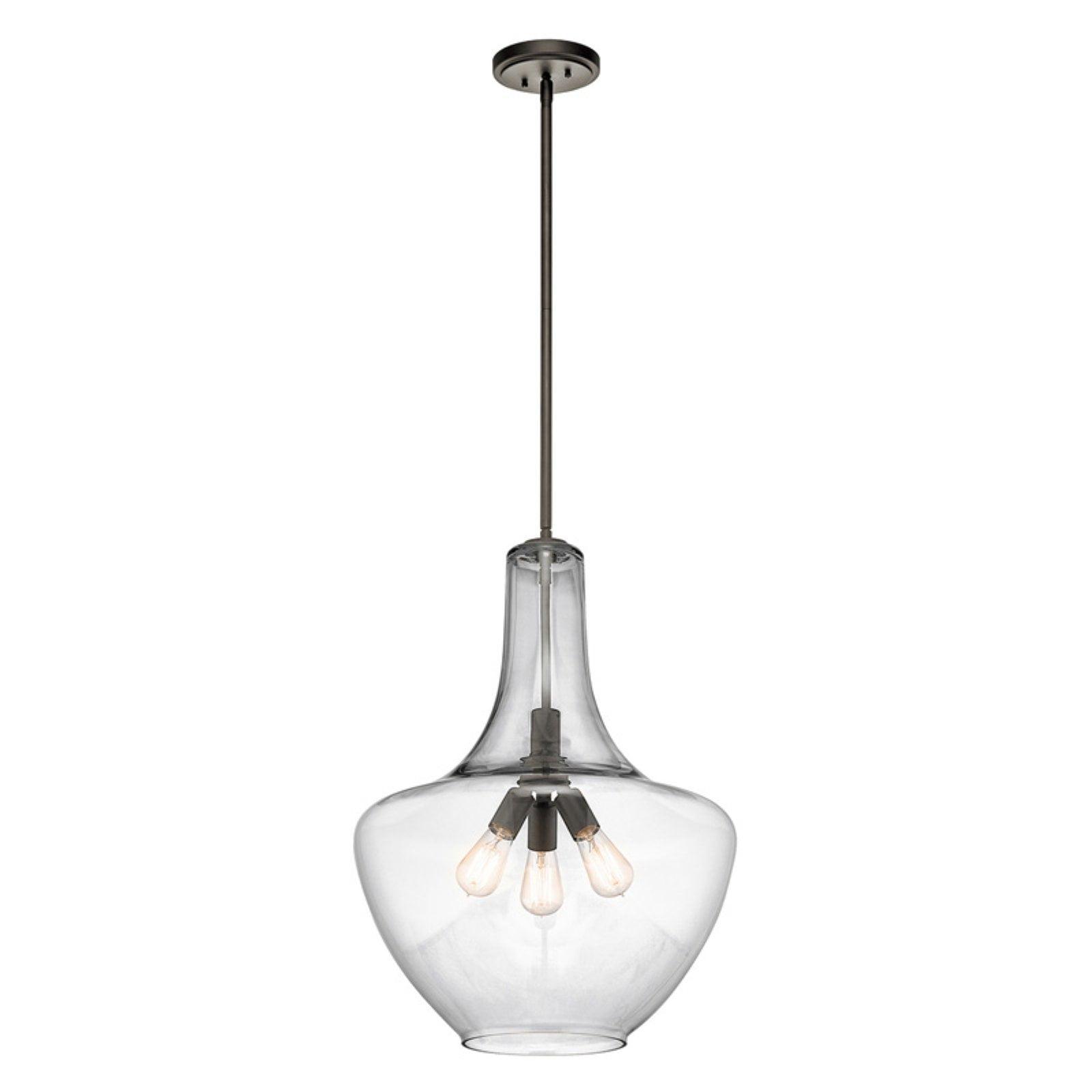 Everly 27.5" 3 Light Bell Pendant Clear Seeded Glass Chrome