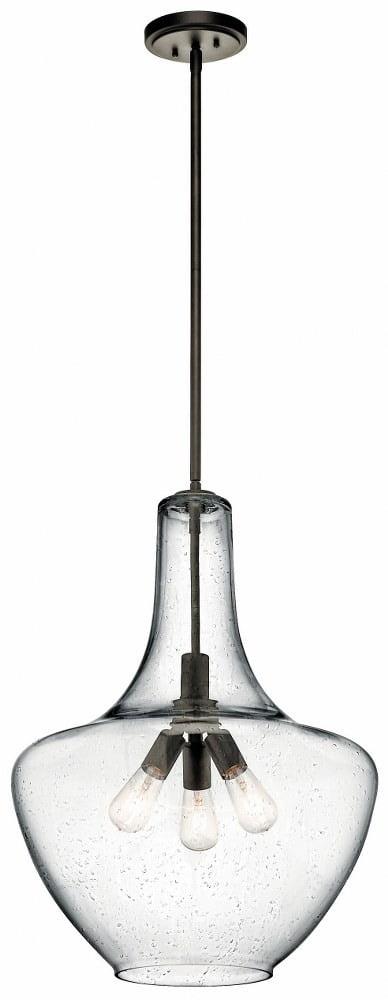 Everly 27.5" 3 Light Bell Pendant Clear Seeded Glass Chrome