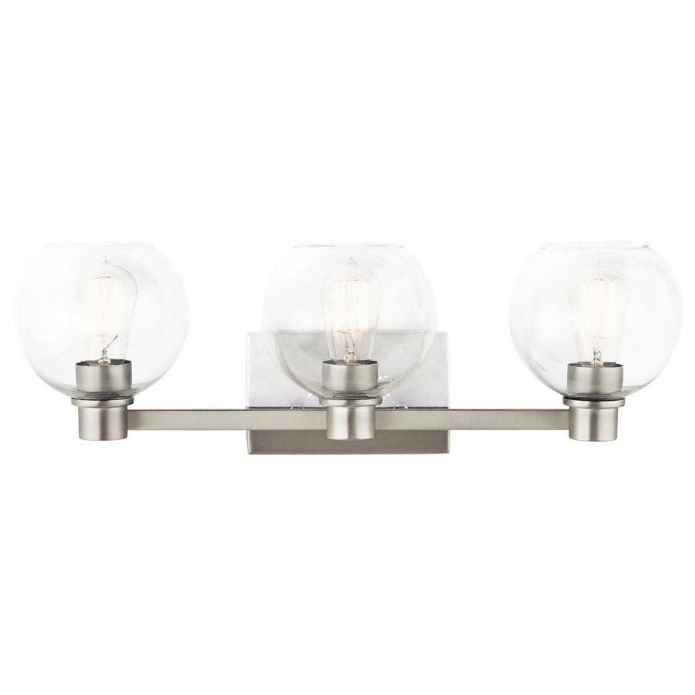 Harmony 24.5" Brushed Nickel 3-Light Vanity with Clear Glass Shades