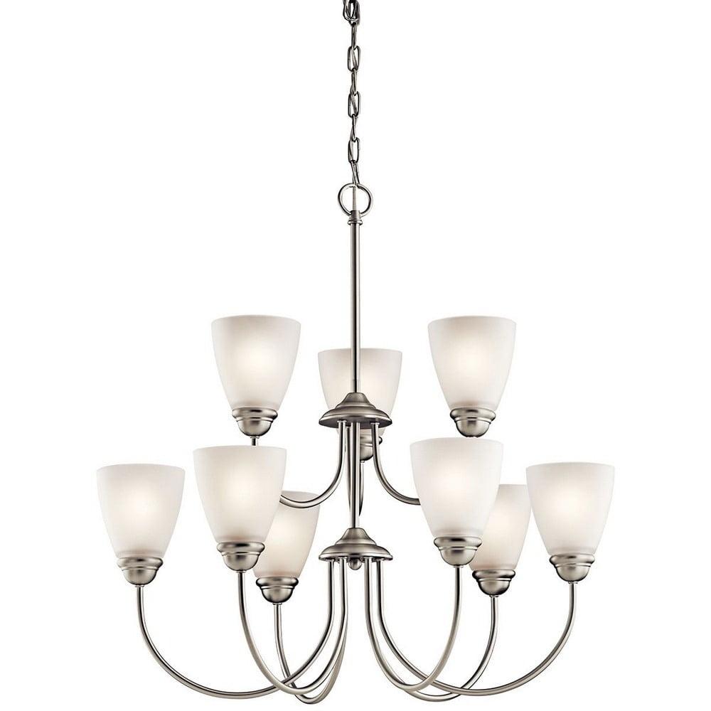 Jolie 28" 9 Light Chandelier with Satin Etched Glass in Brushed Nickel