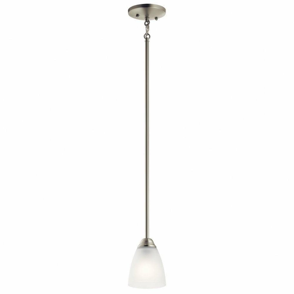 Transitional Brushed Nickel Mini Pendant with Frosted Glass Shade