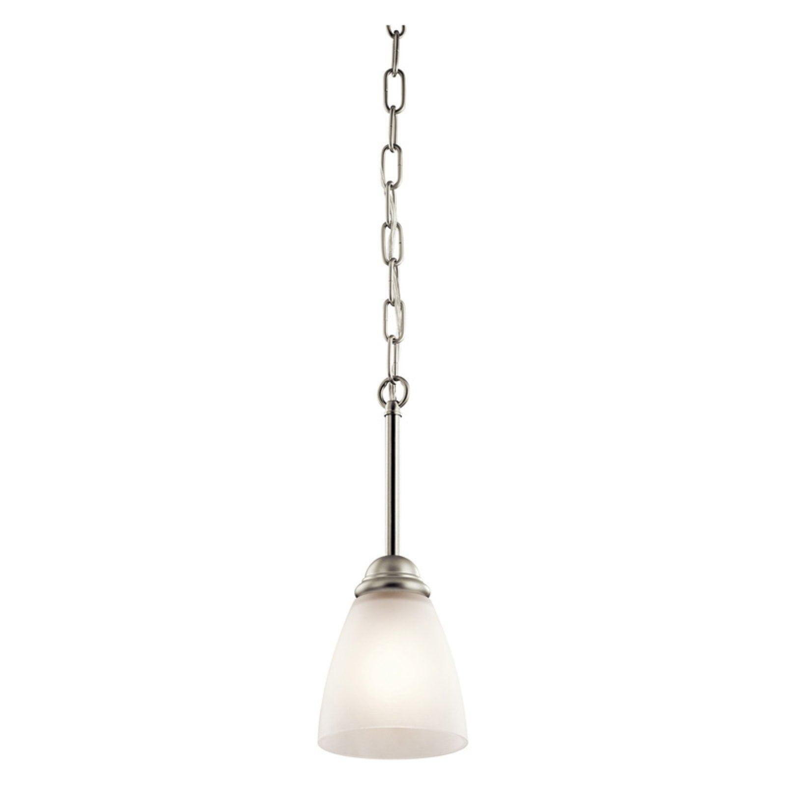 Transitional Brushed Nickel Mini Pendant with Frosted Glass Shade