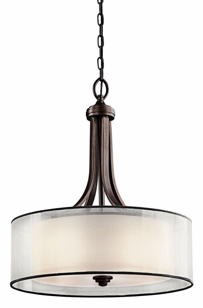 Lacey 23.5" 4 Light Pendant with Satin Etched Cased Opal Inner Diffusers and White Translucent Organza Outer Shade in Antique Pewter