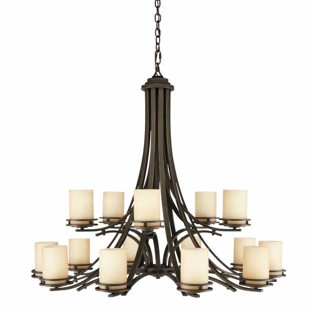 Elegant Olde Bronze 15-Light Two-Tier Chandelier with Light Umber Glass