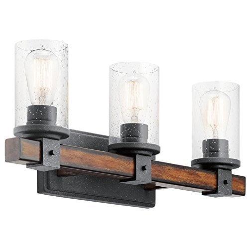 Kichler Lighting 3 Light Barrington Distressed Black and Wood Bathroom Vanity Light