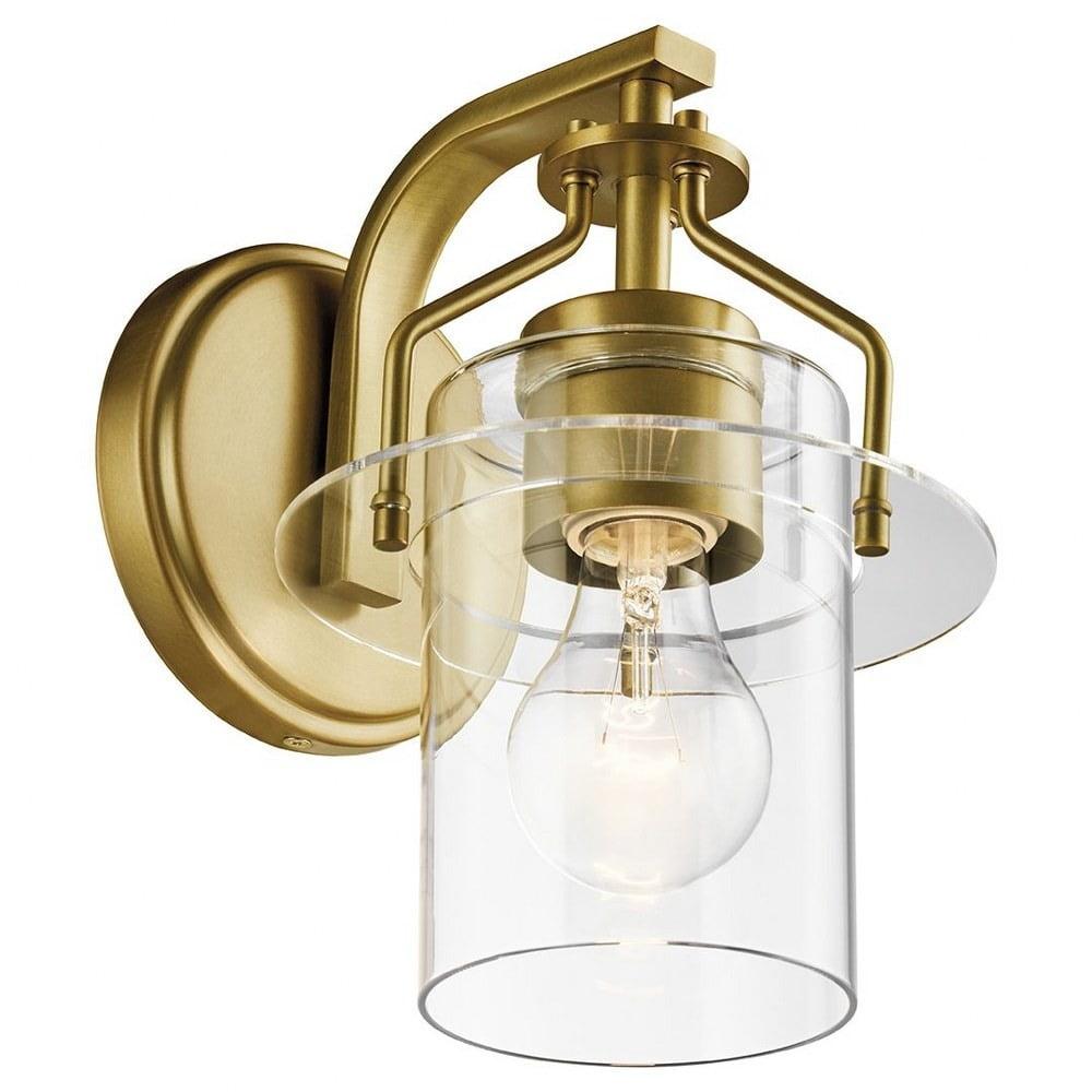 Brushed Brass Dimmable Cylinder Wall Sconce with Clear Glass