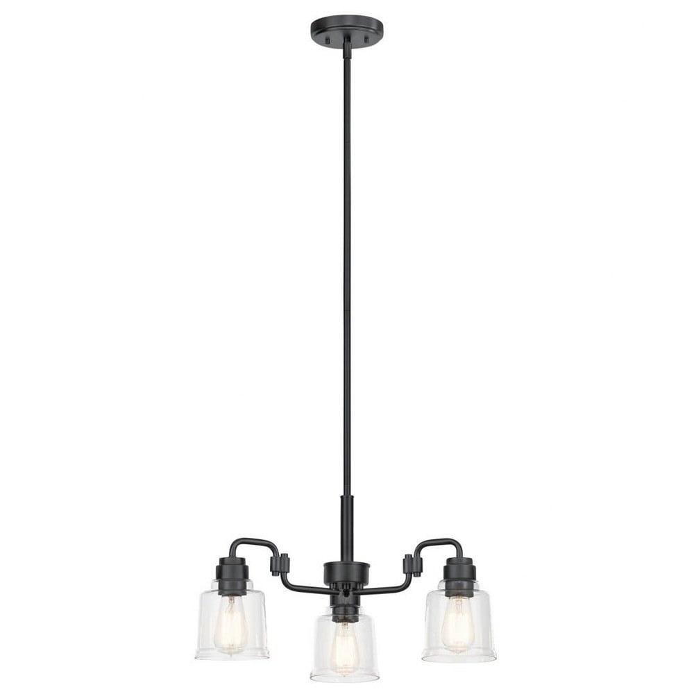 Mini Aivian Industrial Black 3-Light Chandelier with Clear Glass