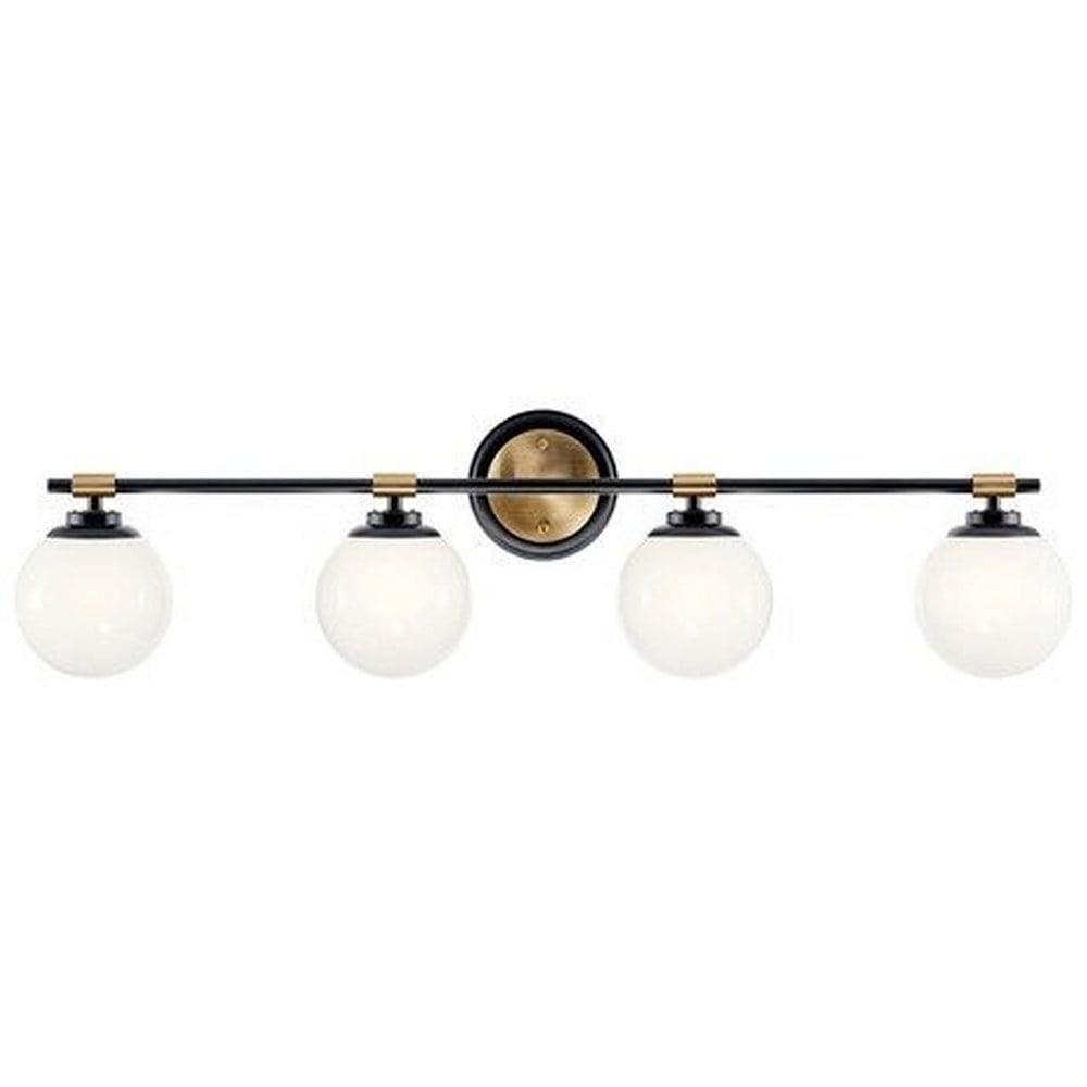 Benno 34" Black and Bronze 4-Light Vanity with Opal Glass