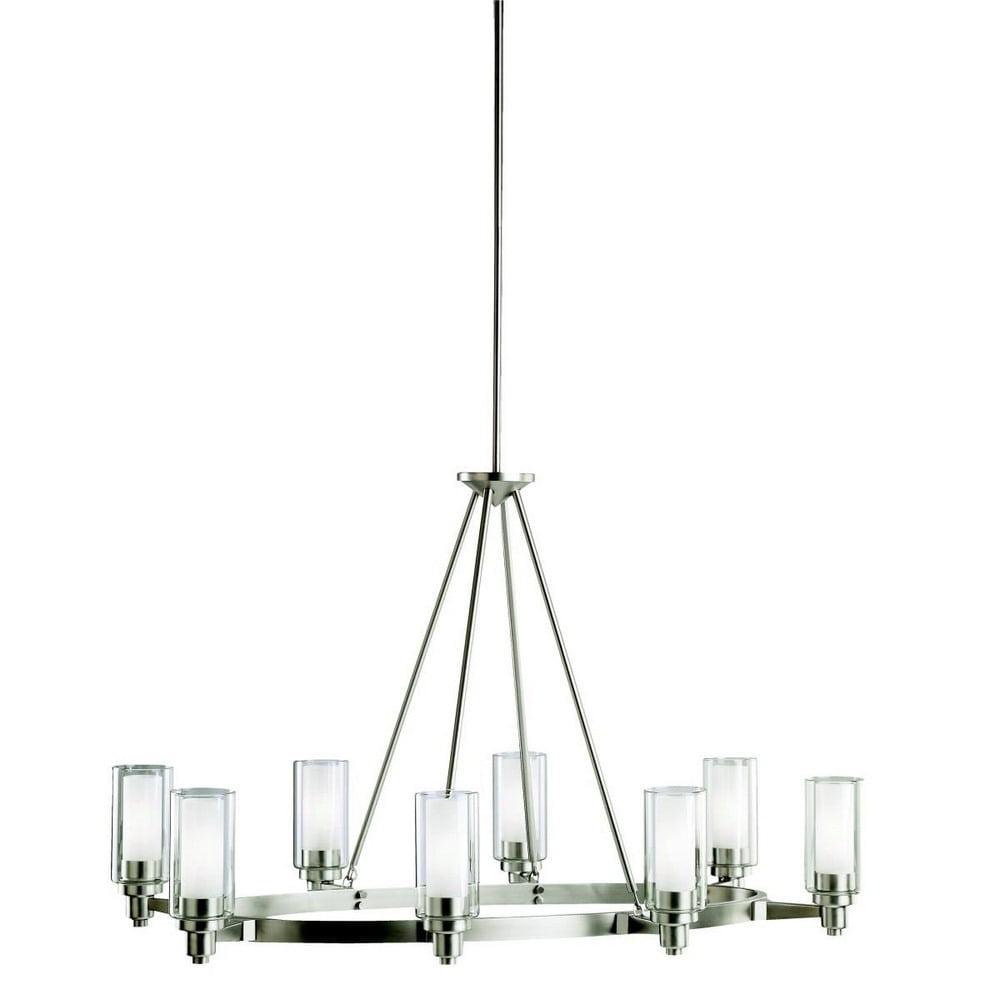 Circolo 27" 8 Light Oval Chandelier with Clear Outer and Satin Etched Inner Cylinders Brushed Nickel