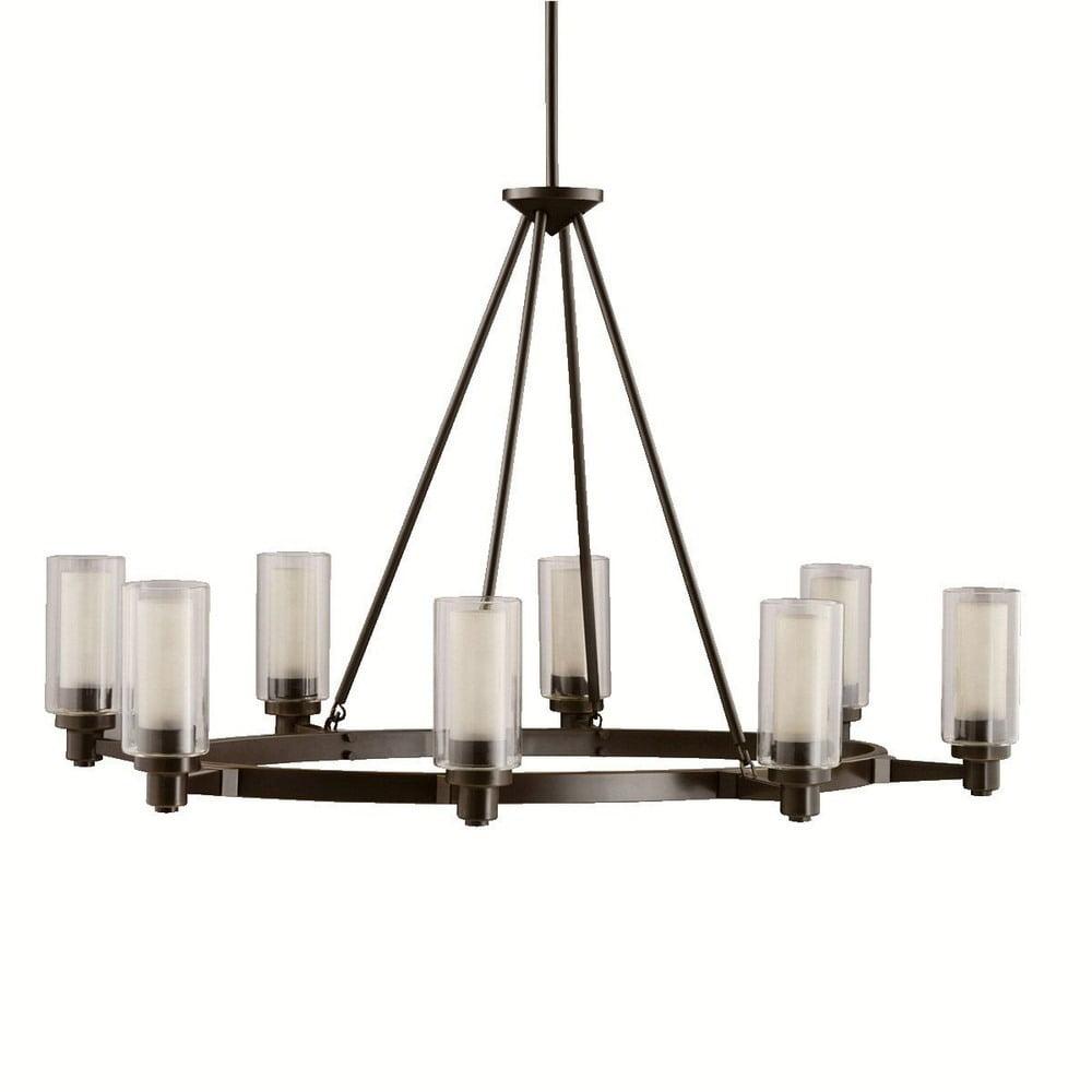 Circolo 27" 8 Light Oval Chandelier with Clear Outer and Satin Etched Inner Cylinders Brushed Nickel