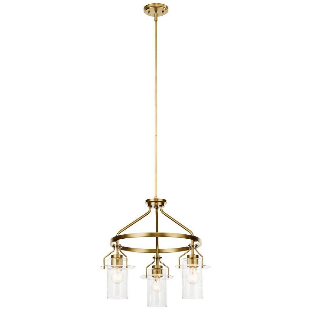 Everett Brushed Brass Mini 3-Light Chandelier with Clear Glass