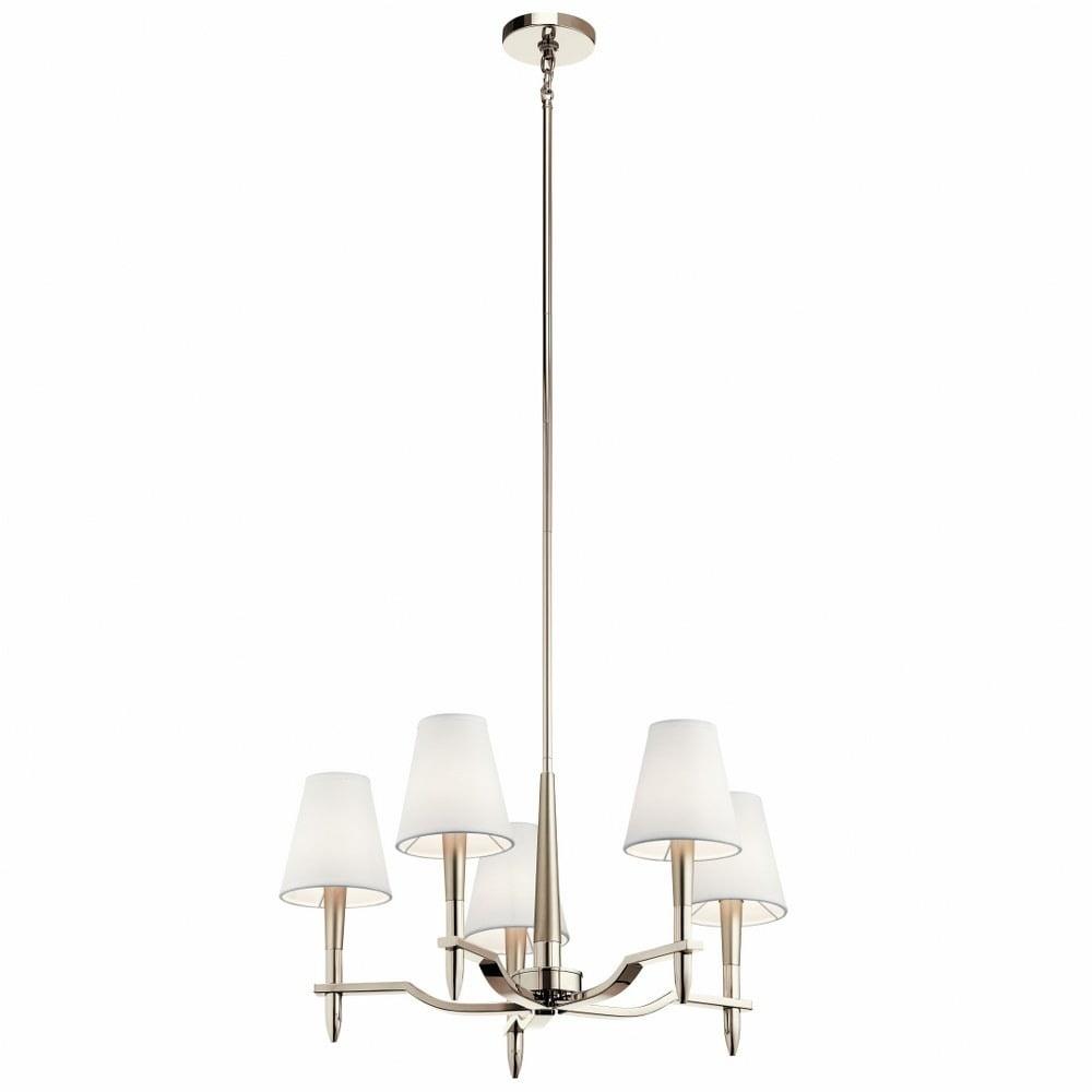 Polished Nickel 5-Light Chandelier with White Tapered Shades