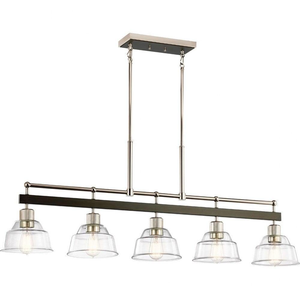 Eastmont Vintage Industrial 5-Light Linear Chandelier in Polished Nickel