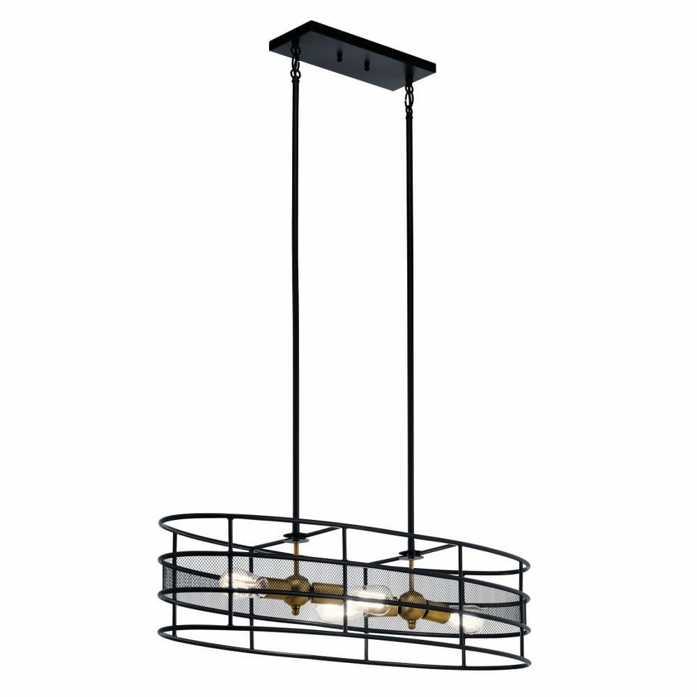 Black Steel Cage 4-Light Oval Chandelier