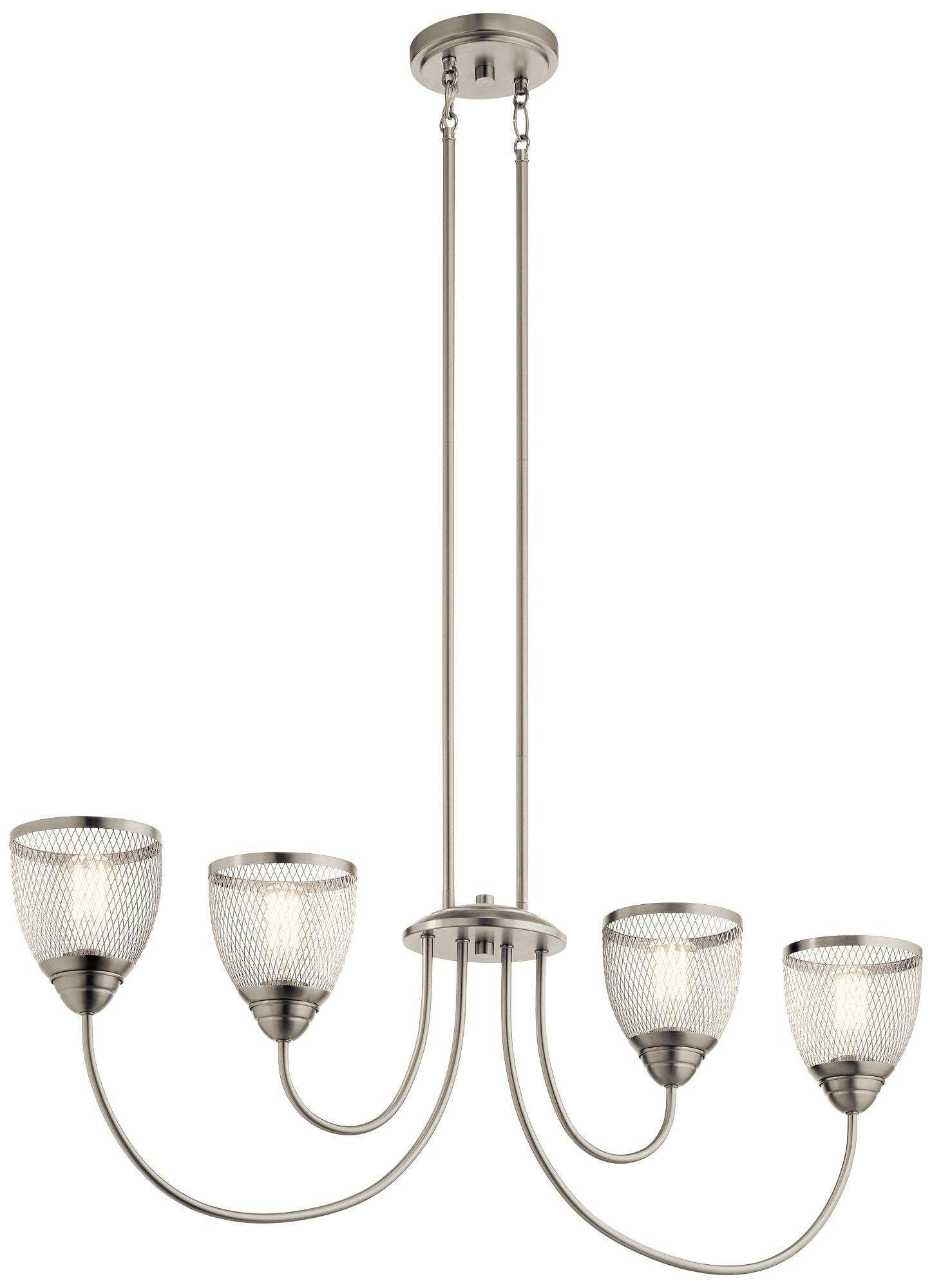 Brushed Nickel 4-Light Linear Chandelier with Mesh Shades