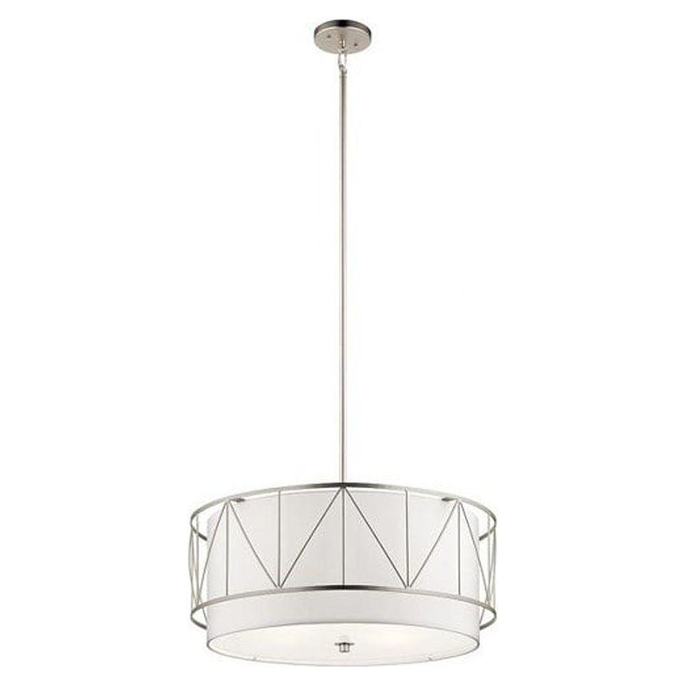 Birkleigh 24" Satin Nickel Drum Pendant with White Glass Shade