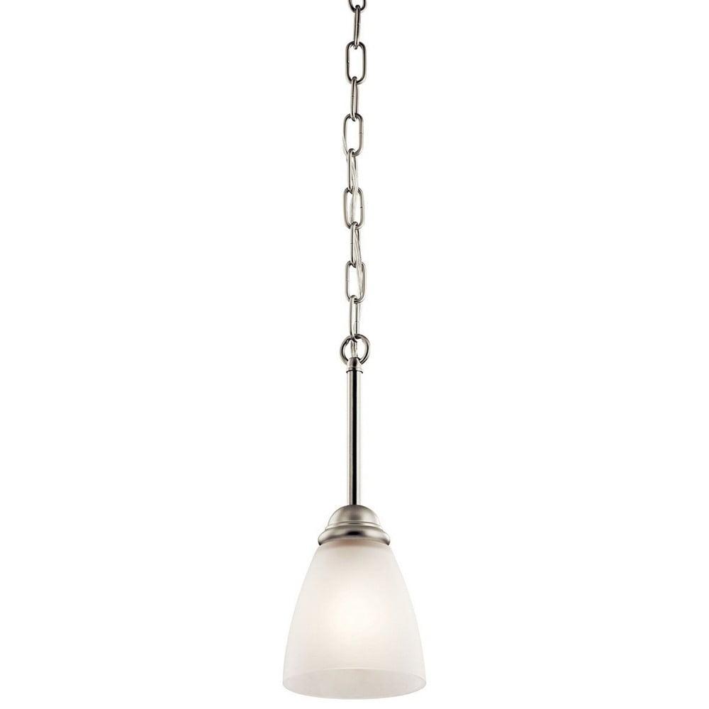 Jolie 12.5" 1 Light Mini Pendant with Satin Etched Glass in Brushed Nickel