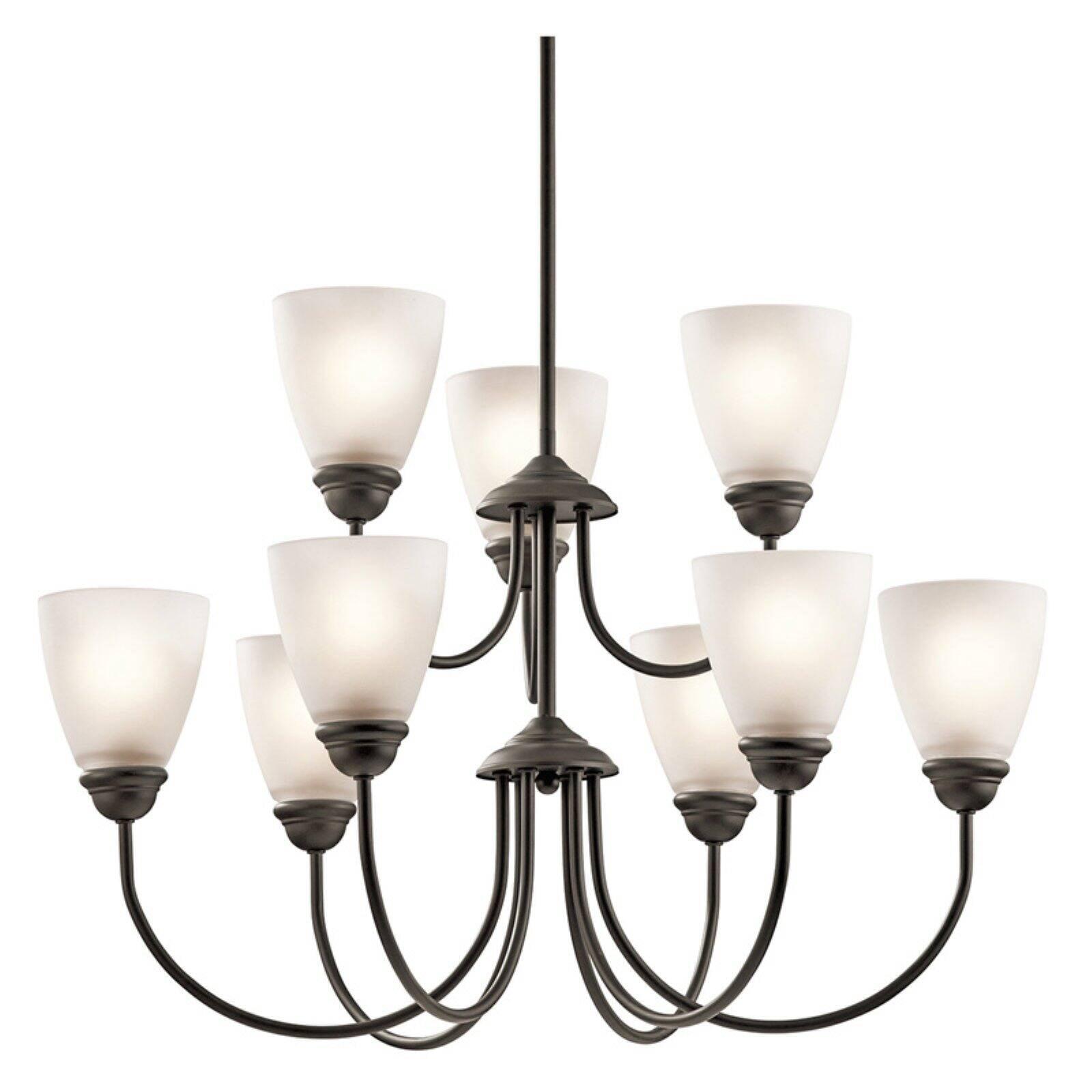 Olde Bronze Mini 9-Light Chandelier with Satin Etched Glass