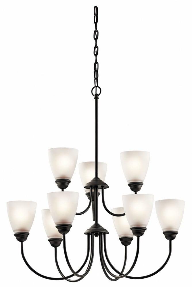 Jolie 28" 9 Light Chandelier with Satin Etched Glass in Brushed Nickel