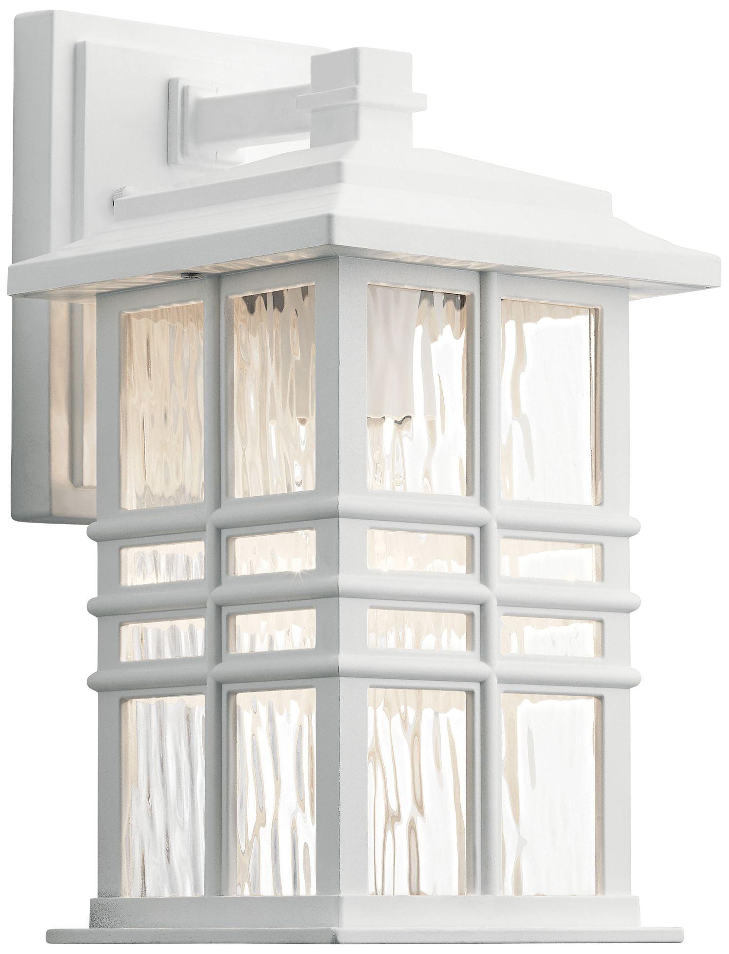 Beacon Square 12" White Outdoor Wall Lantern with Clear Hammered Glass