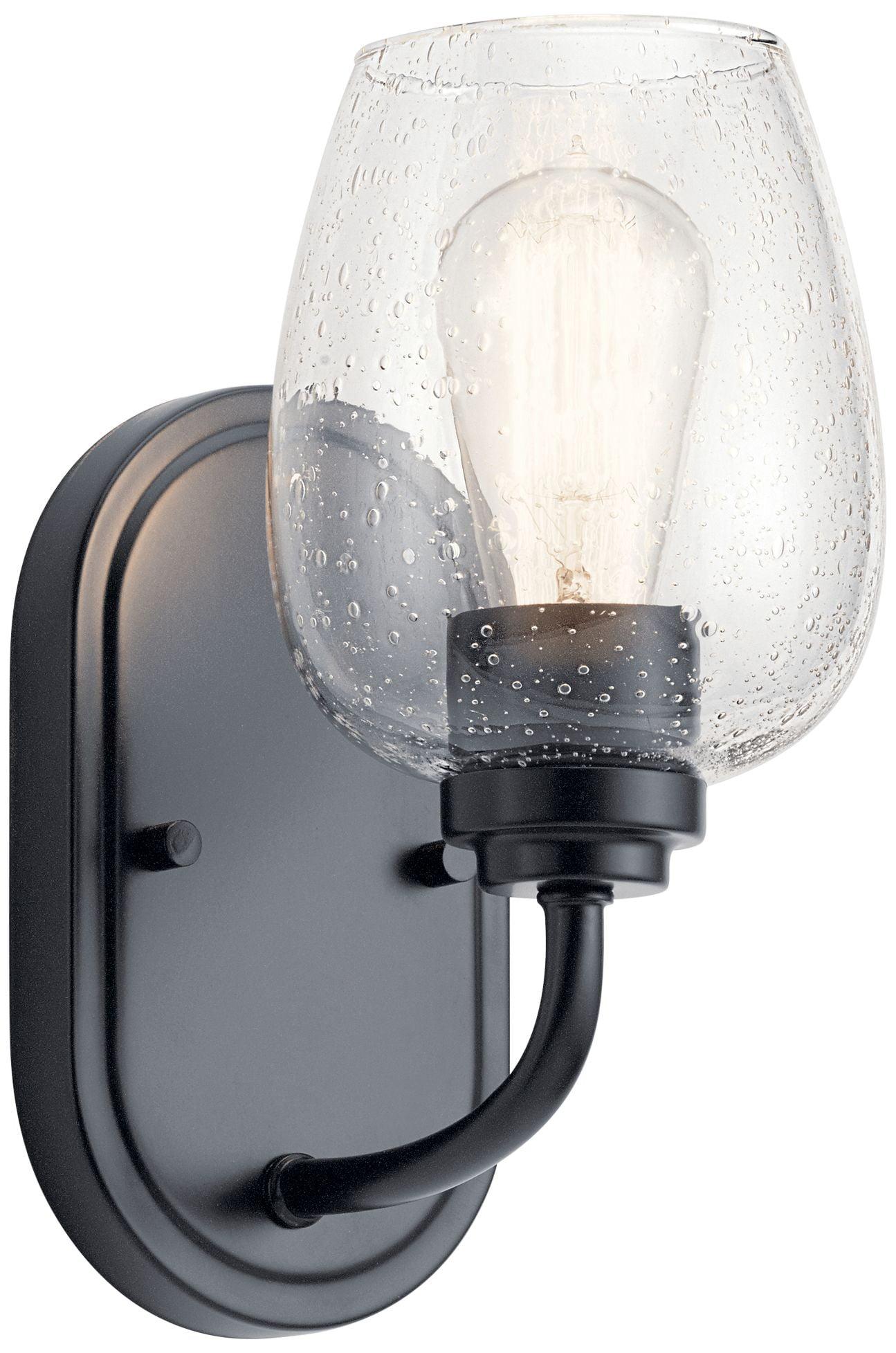 Black Outdoor Wall Sconce with Clear Seeded Glass