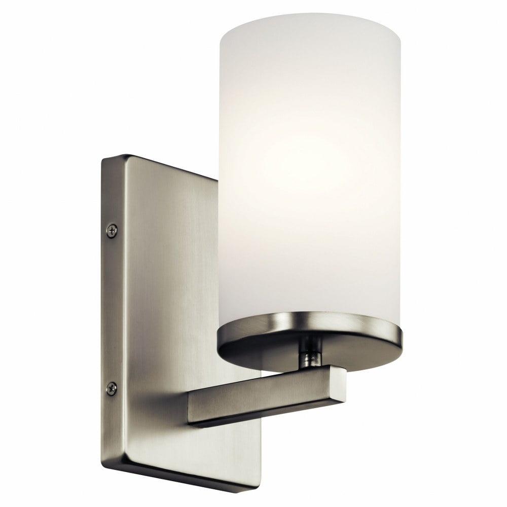 LfucQd Crosby 9.25" Wall Sconce in Brushed , 1-Light Contemporary Hallway or Bathroom Light with Etched Cased Opal Glass, (9.25" H x 4.5" W), 45495NI