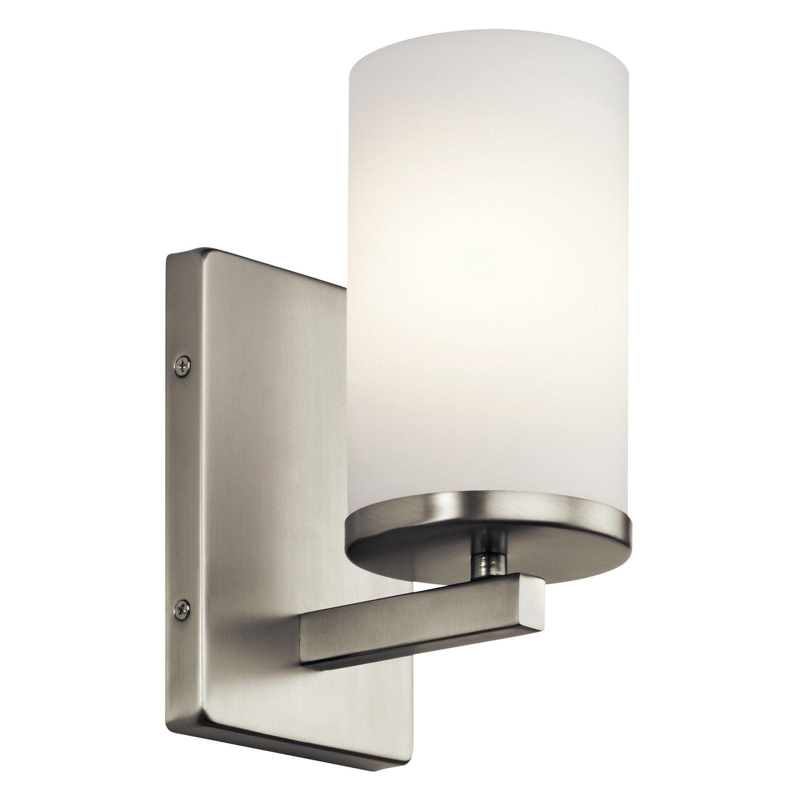 Brushed Nickel Cylinder Wall Sconce with White Shade