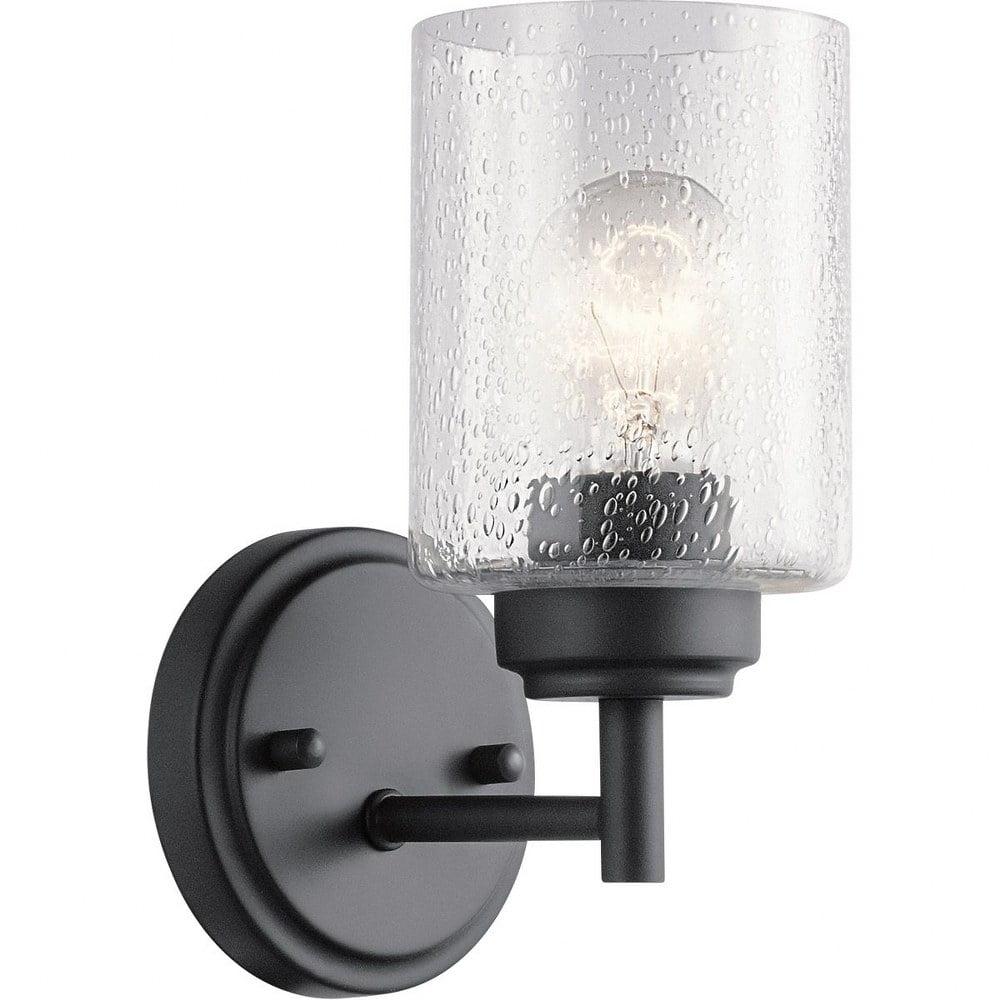 Winslow Transitional Black Bronze Wall Sconce with Clear Cylinder Shade