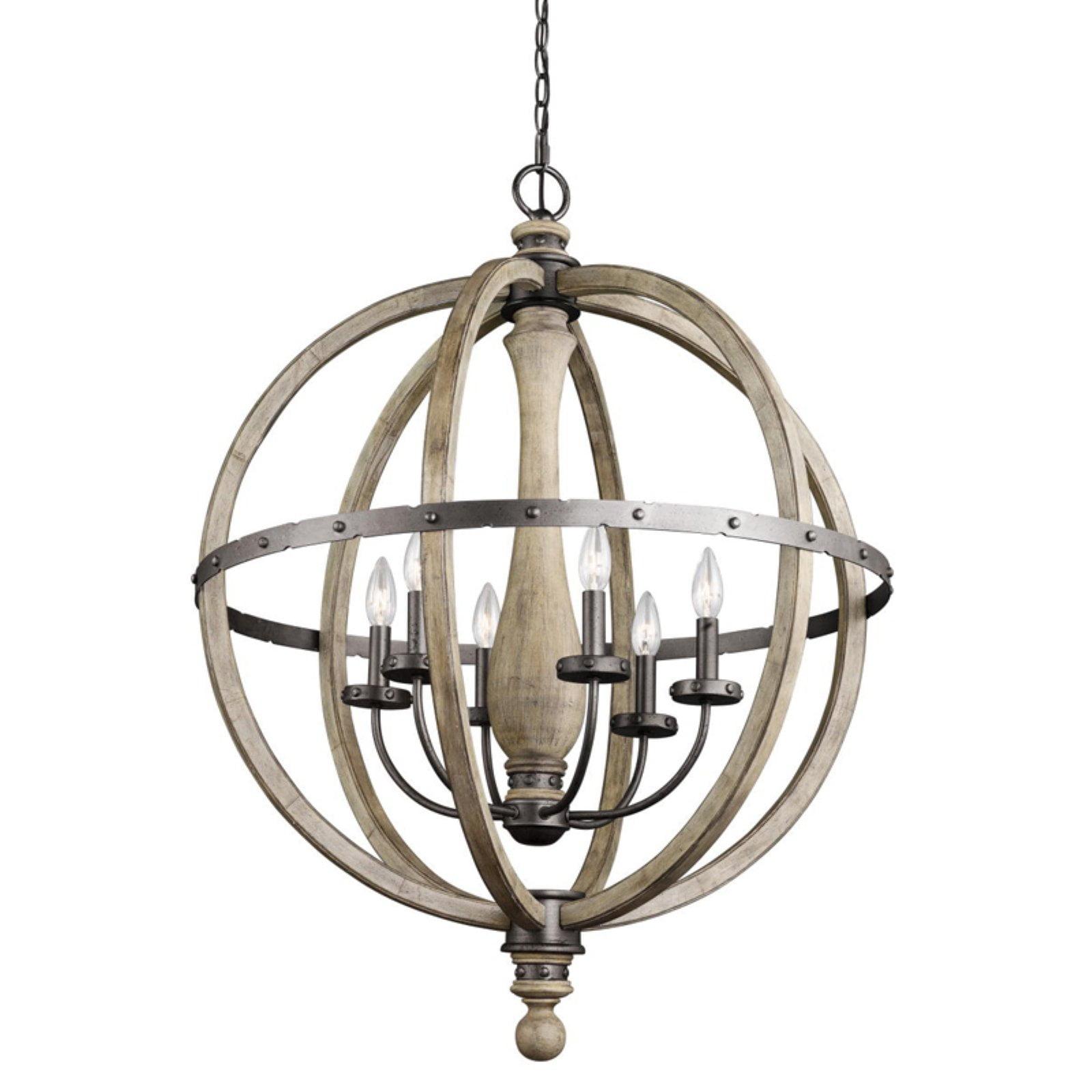 Rustic Country Grey Steel Cage Chandelier with 6 Candle-like Bulbs