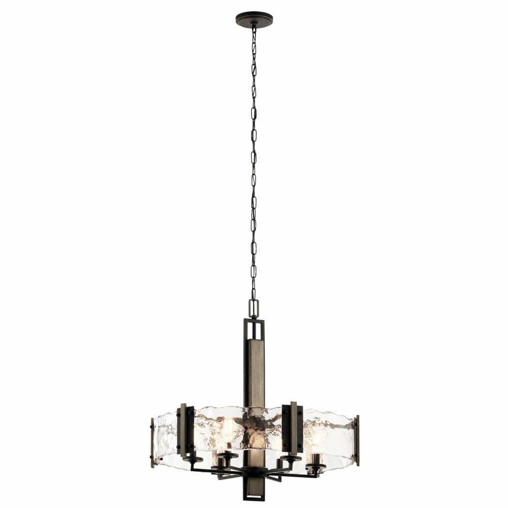 Aberdeen 26" 6 Light Chandelier with Piastra Glass in Olde Bronze® and Distressed Antique Gray with Rust Accents