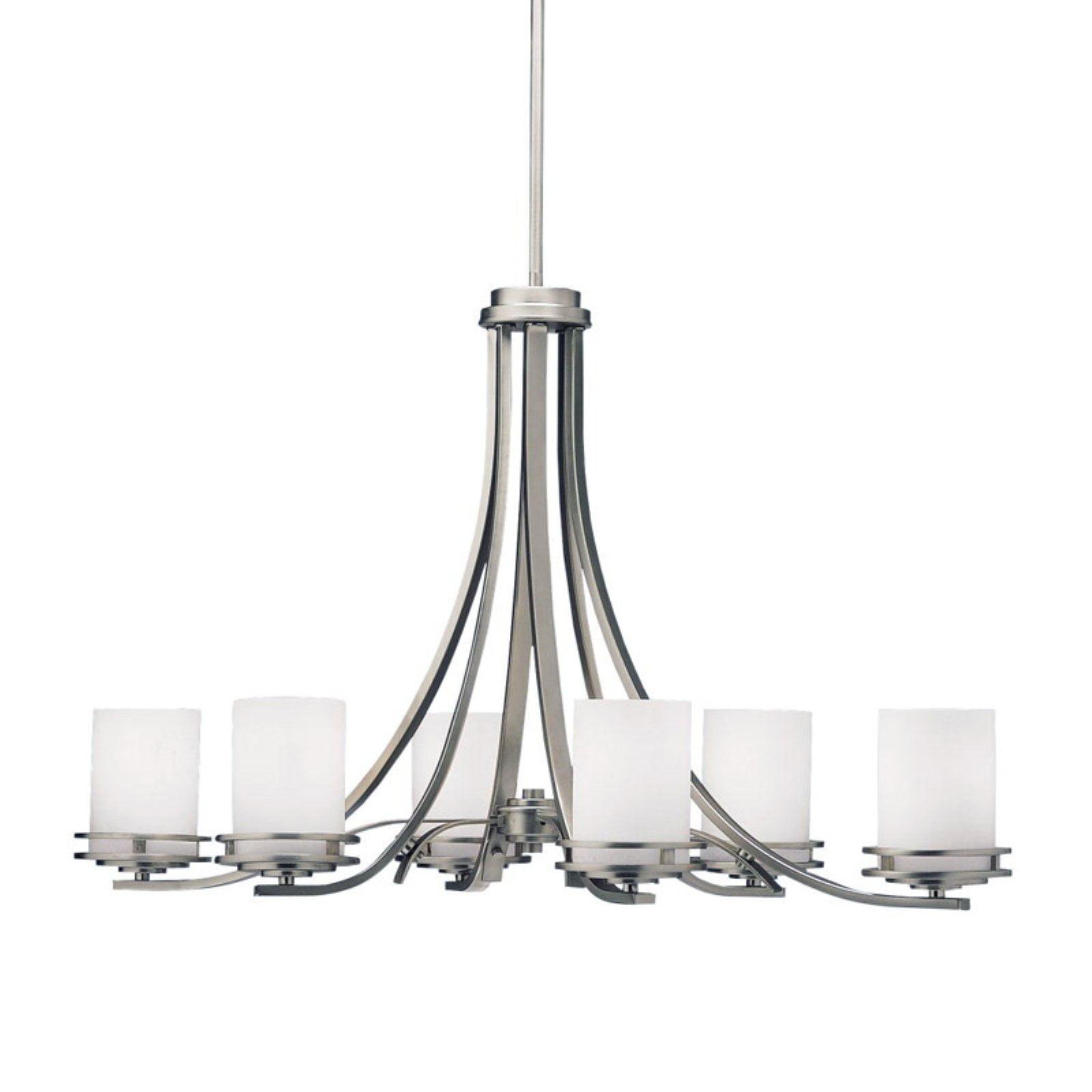 Elegant Hendrik 6-Light Oval Chandelier in Brushed Nickel with Satin Etched Glass