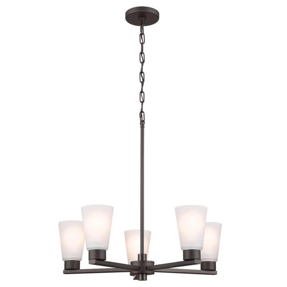 Stamos 24" Olde Bronze 5-Light Chandelier with Satin Etched Glass Shades