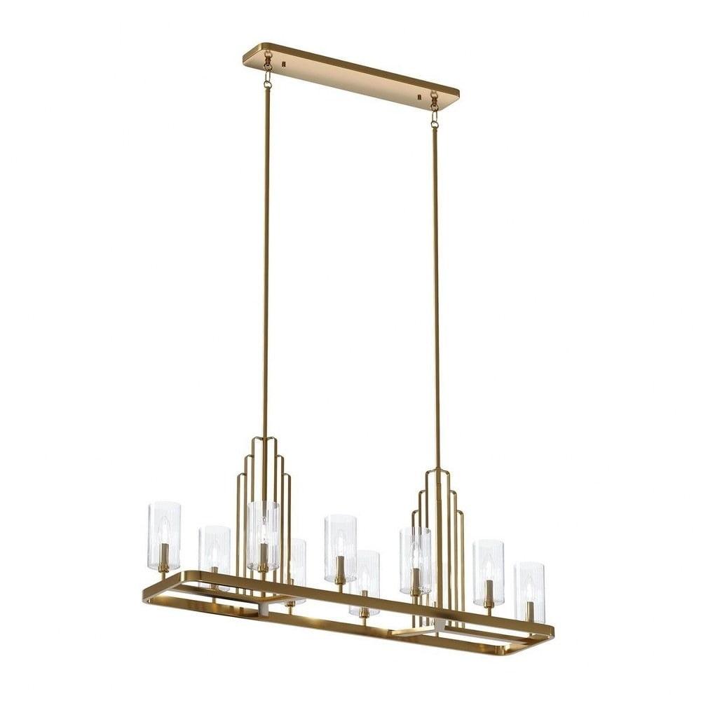 Kimrose™ 10 Light Linear Chandelier with Clear Fluted Glass Brushed Natural Brass