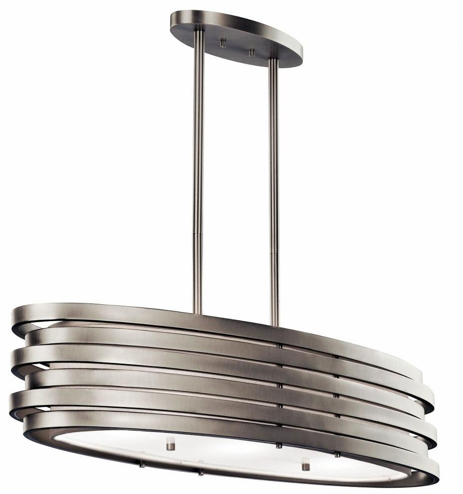 Co-t Kichler Roswell 3-Light Oval Chandelier With Satin Etched Glass And Brushed Nickel Finish, Dimmable Edge-Lit Technology For Ambient Lighting