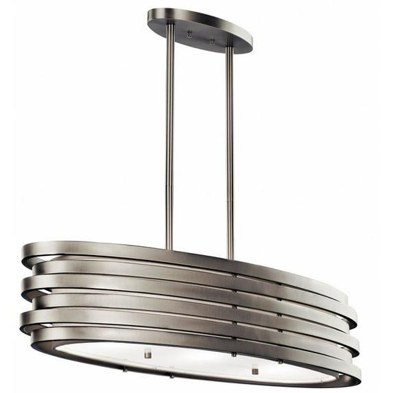 Co-t Kichler Roswell 3-Light Oval Chandelier With Satin Etched Glass And Brushed Nickel Finish, Dimmable Edge-Lit Technology For Ambient Lighting