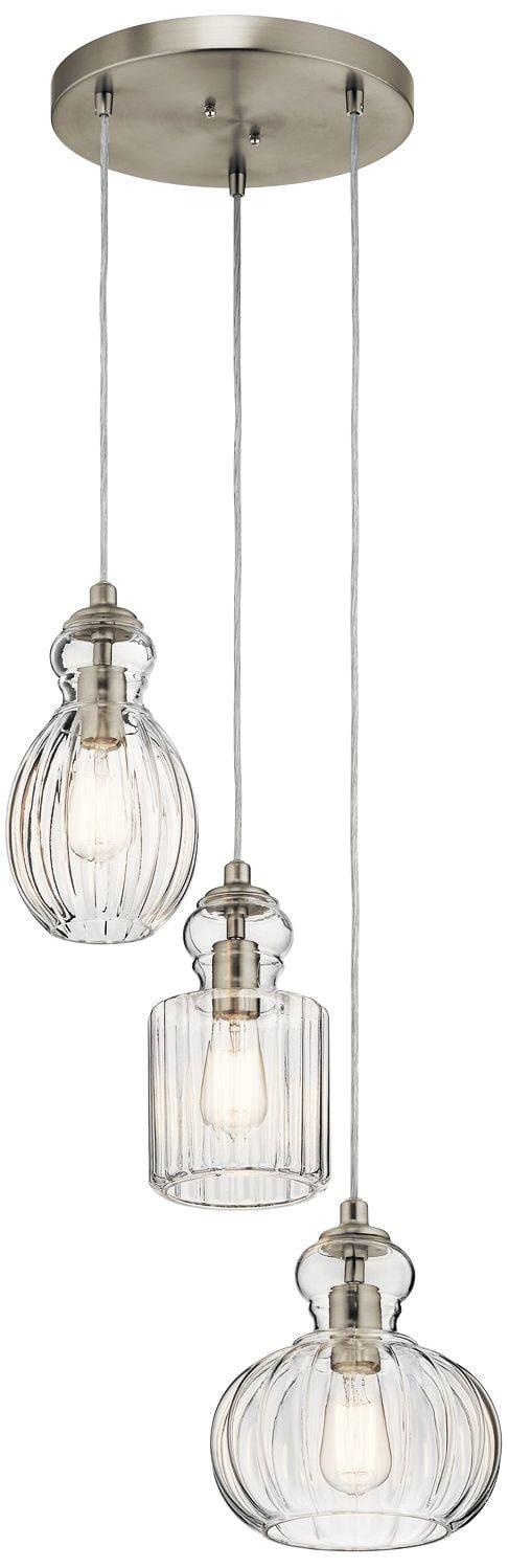 Riviera 18" Brushed Nickel Multi-Light Pendant with Clear Glass Shades