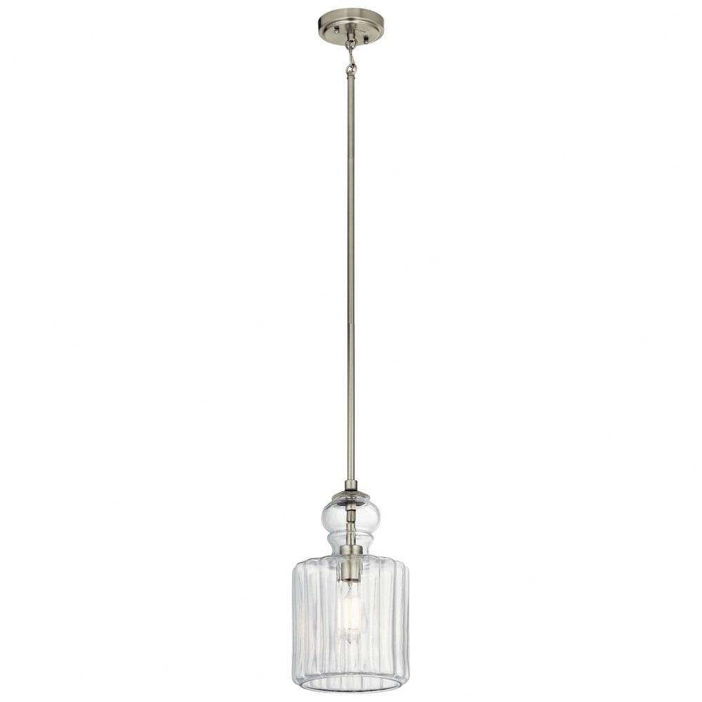 Riviera 13.75" 1 Light Pendant with Clear Ribbed Glass in Brushed Nickel