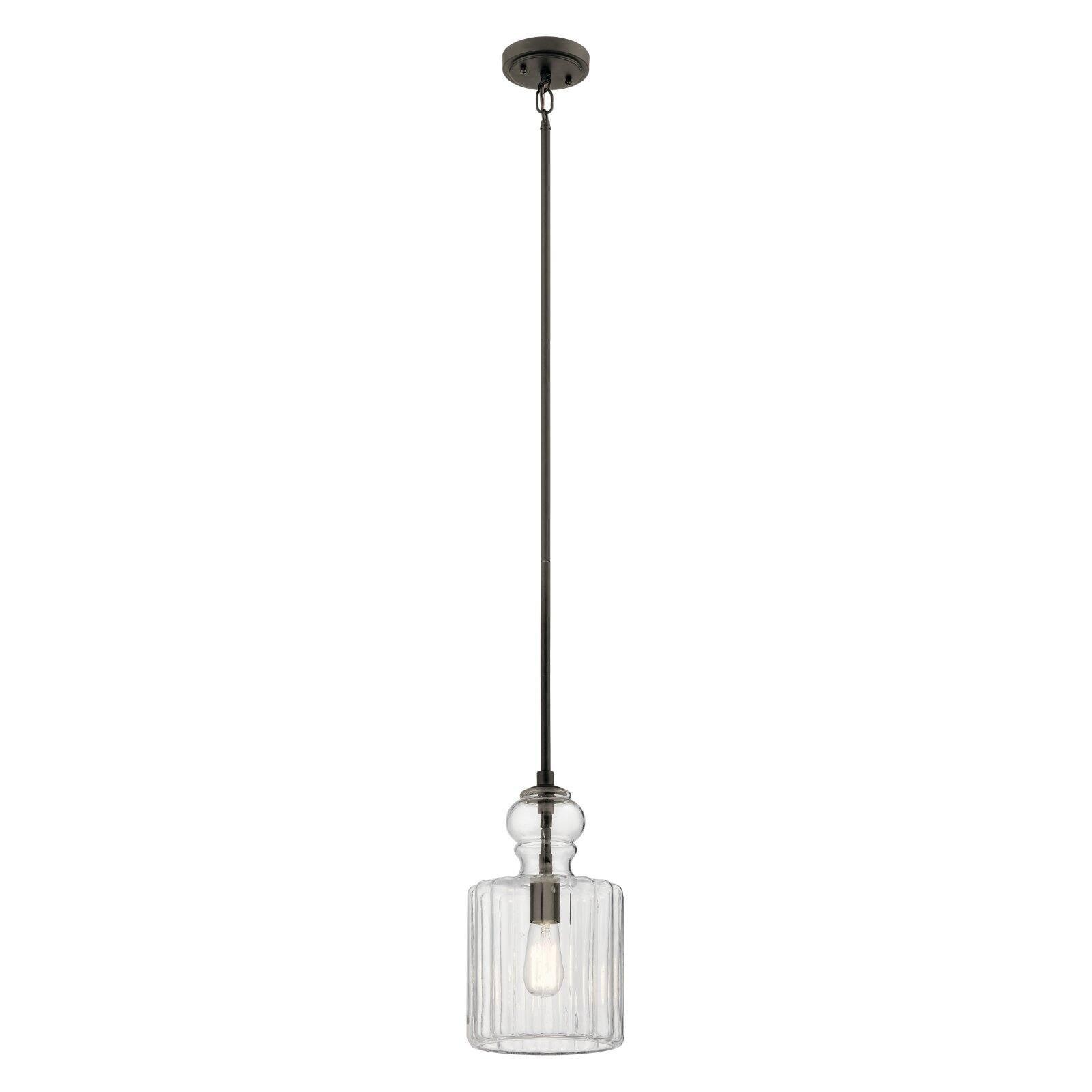 Riviera 13.75" 1 Light Pendant with Clear Ribbed Glass in Brushed Nickel