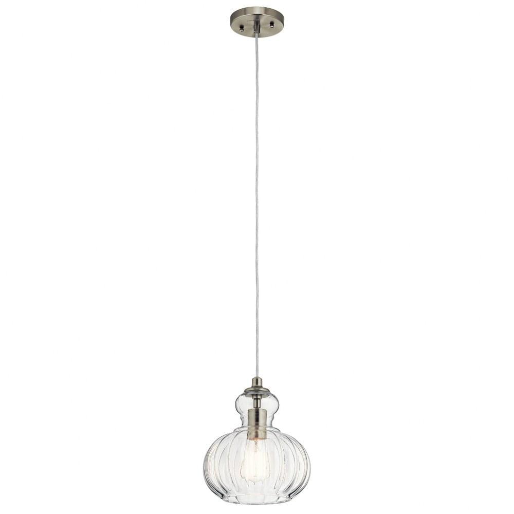 Riviera 10.25" 1 Light Pendant with Clear Ribbed Glass in Brushed Nickel